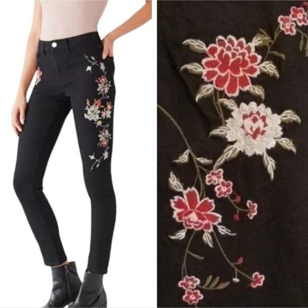 Sandpiper Women's Black Floral Embroidered Stretch Ankle Jeans Size 12 New
